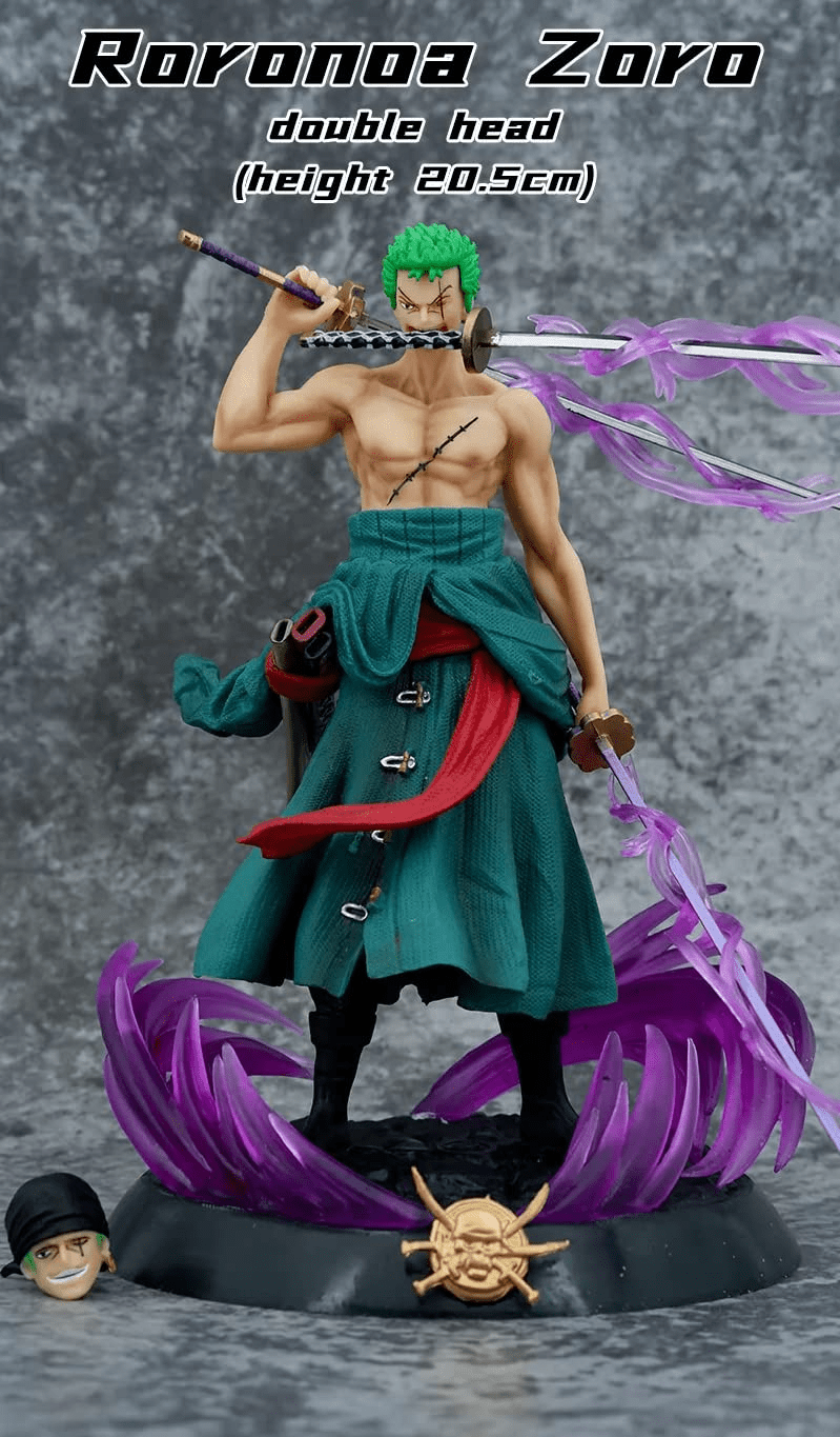 RORONOA ZORO STANDING 24CM ACTION FIGURE  (DOUBLE HEAD) ( BLISTER+BOX)
